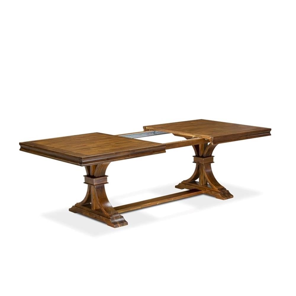 9-Piece Acacia Wood Dining Table Set with Beige Faux Leather Chairs H841