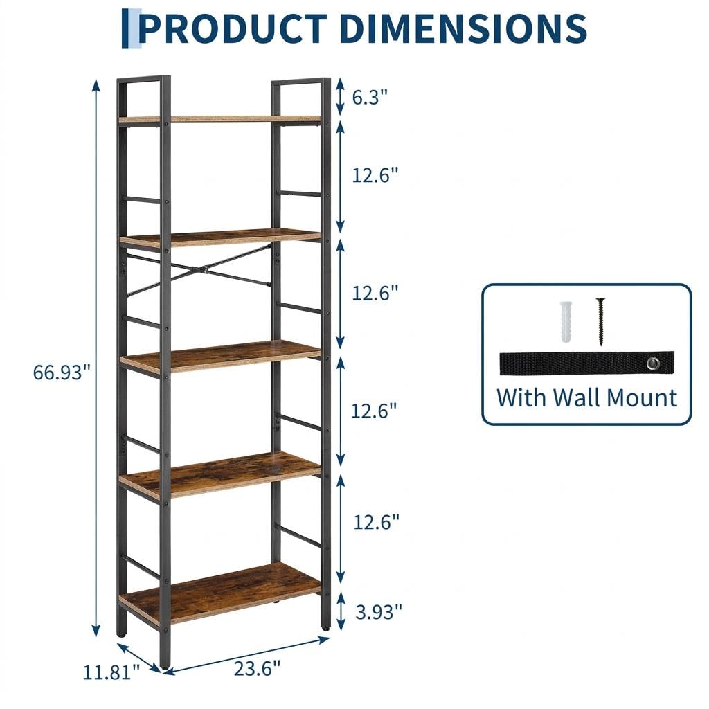 5-Tier Arched Bookcase with Side Rails H592242