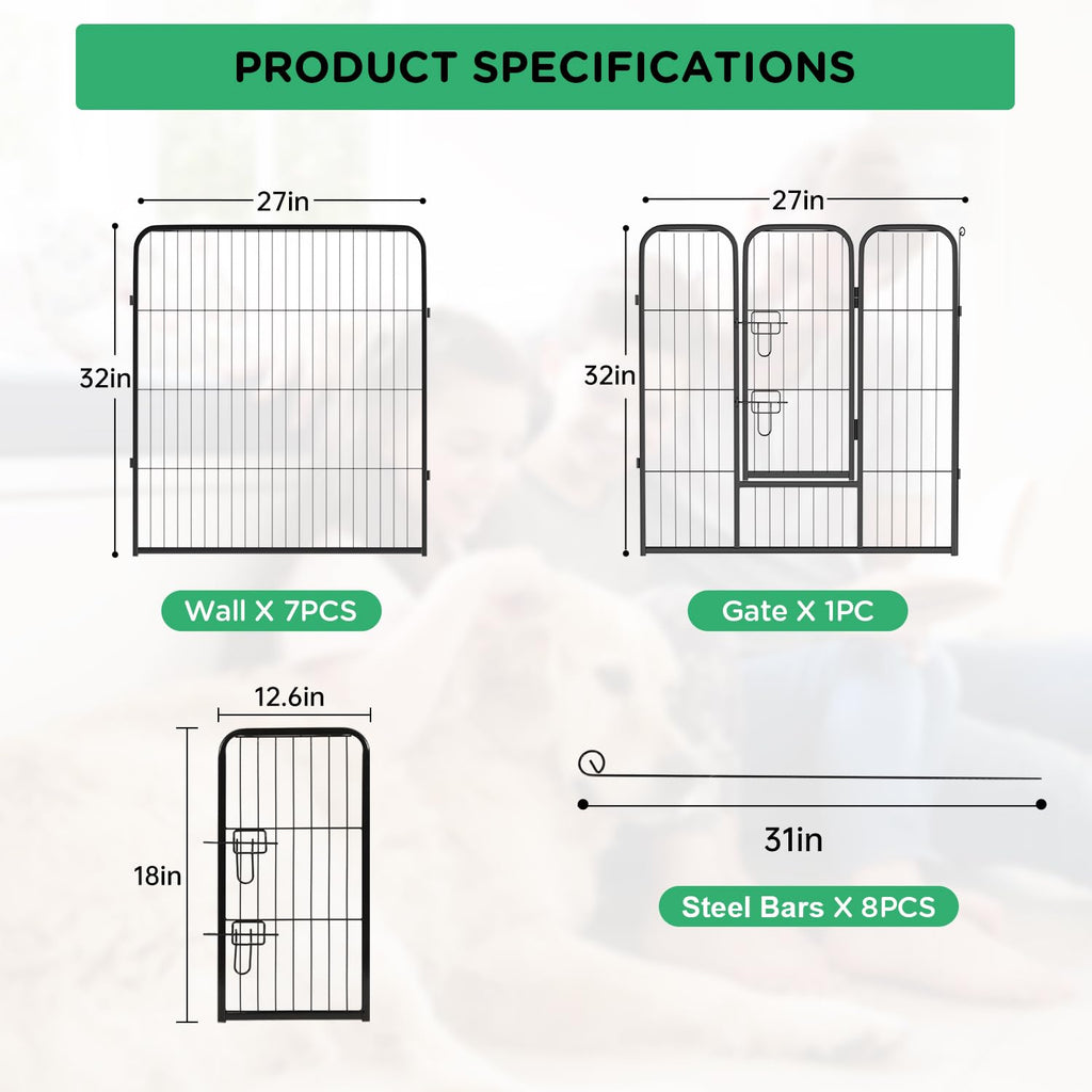 32" 8 Panel Heavy Duty Metal Dog Playpen F744411