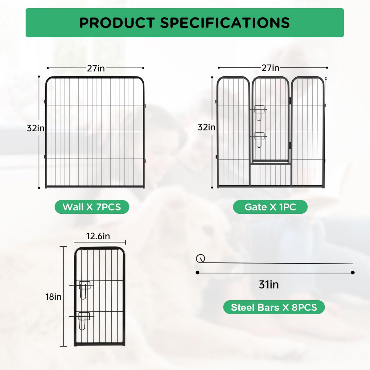 32" 8 Panel Heavy Duty Metal Dog Playpen F744411