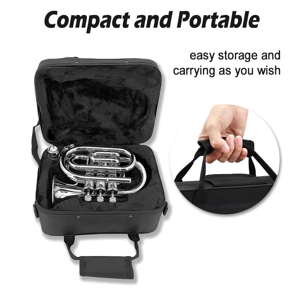 Pocket Trumpet Mini Brass Instrument with 7C Mouthpiece & Case H724723