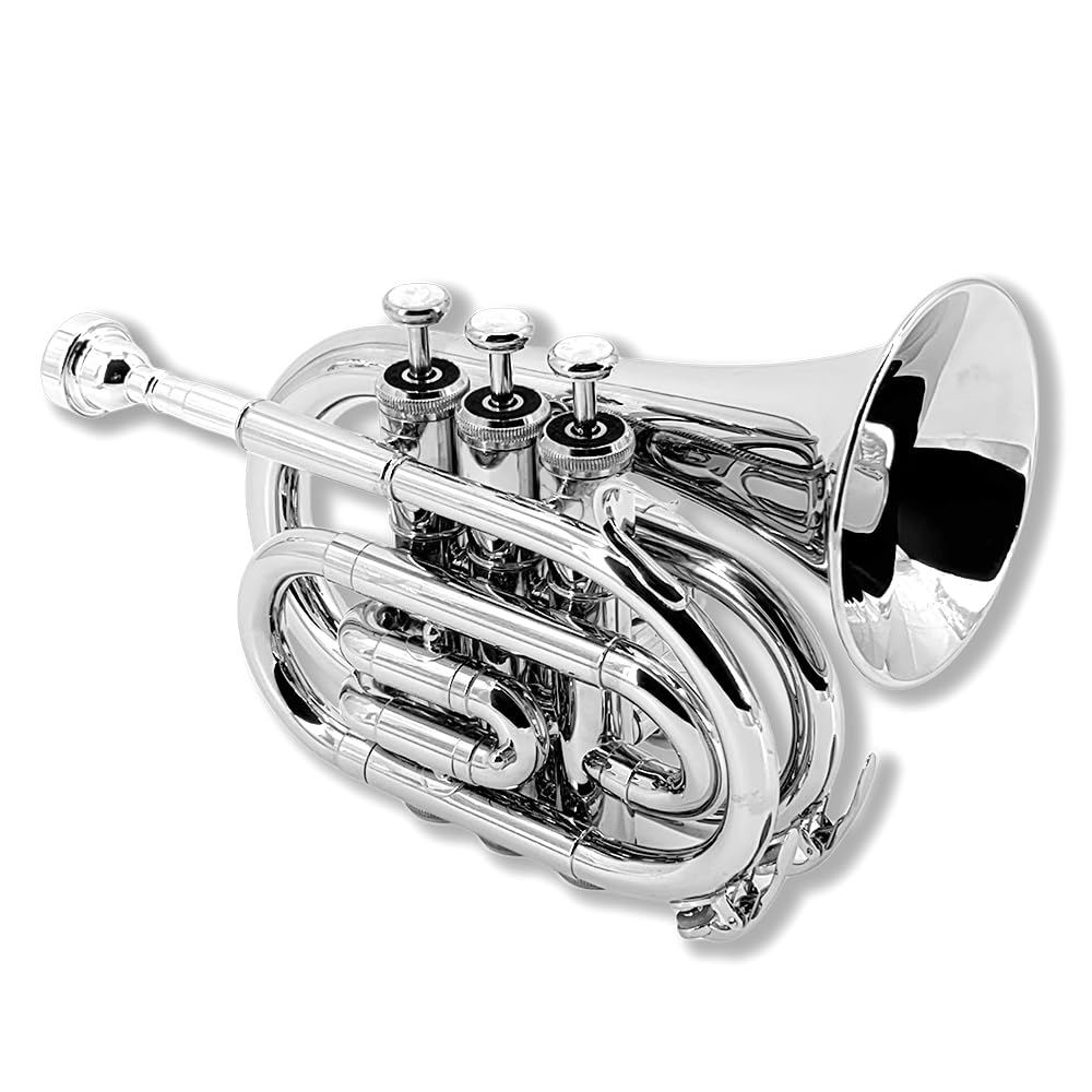 Pocket Trumpet Mini Brass Instrument with 7C Mouthpiece & Case H724723