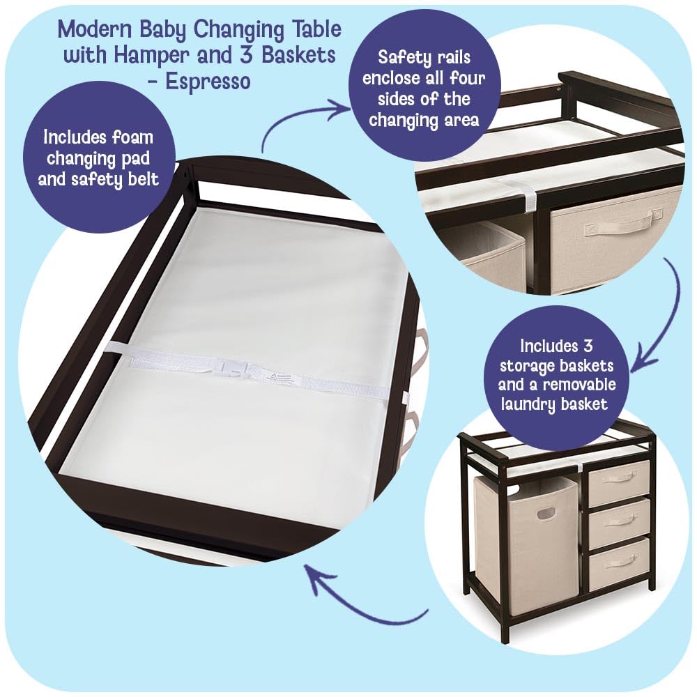 Baby Changing Table with Laundry Hamper and 3 Storage Drawers K696
