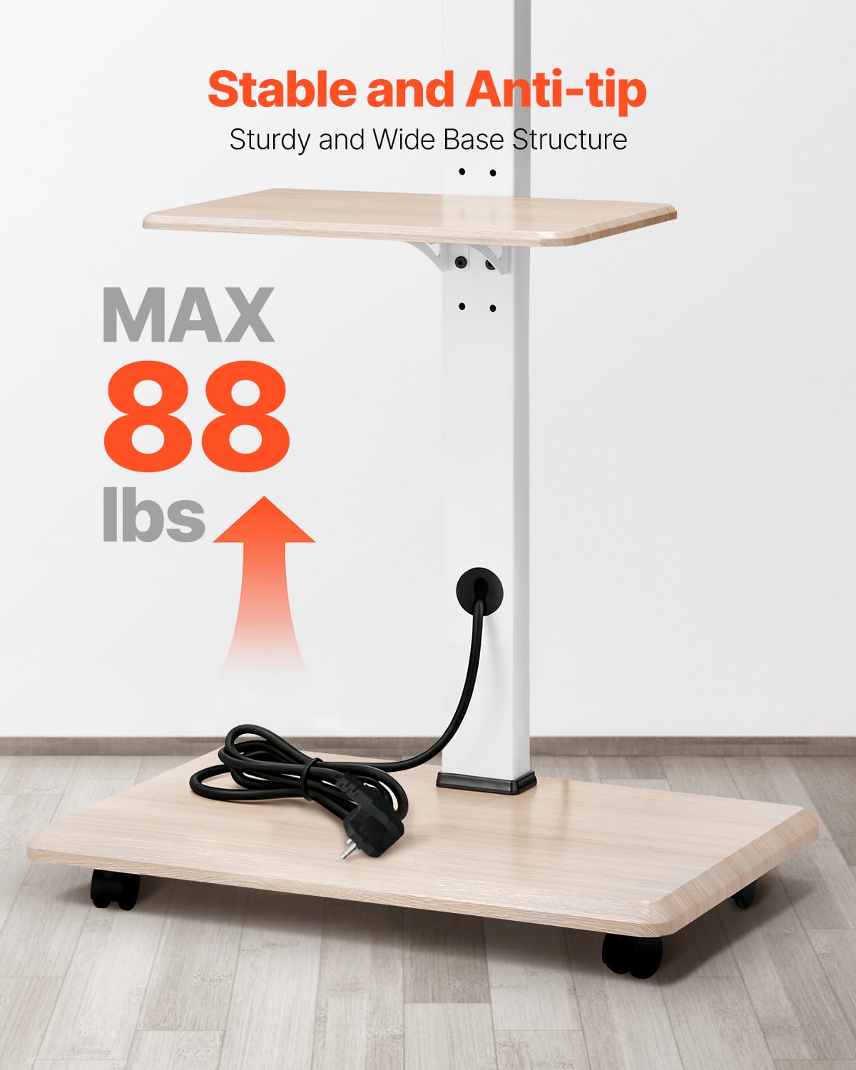 Rolling TV Stand for 32-70 Inch Screens, Height Adjustable with Tray Z500