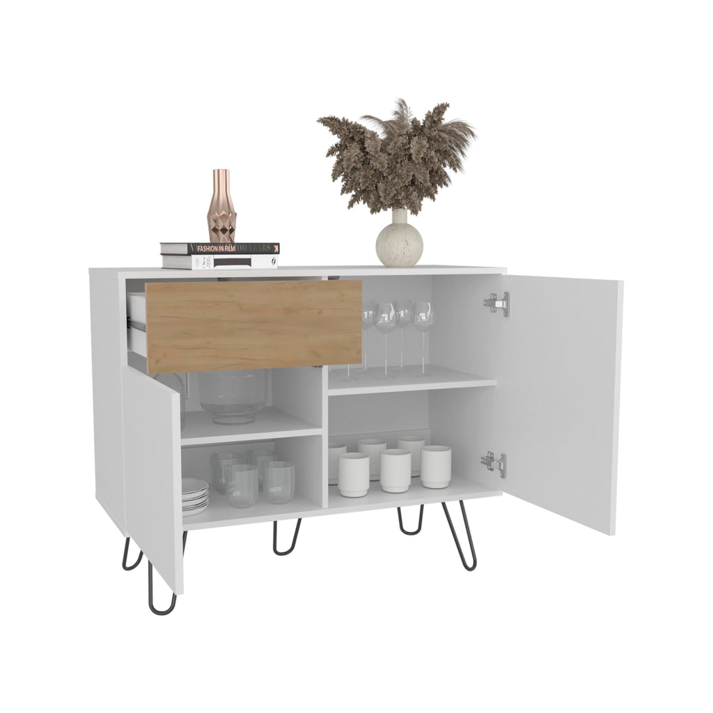 39" White Natural Oak Console Table with Storage I979424