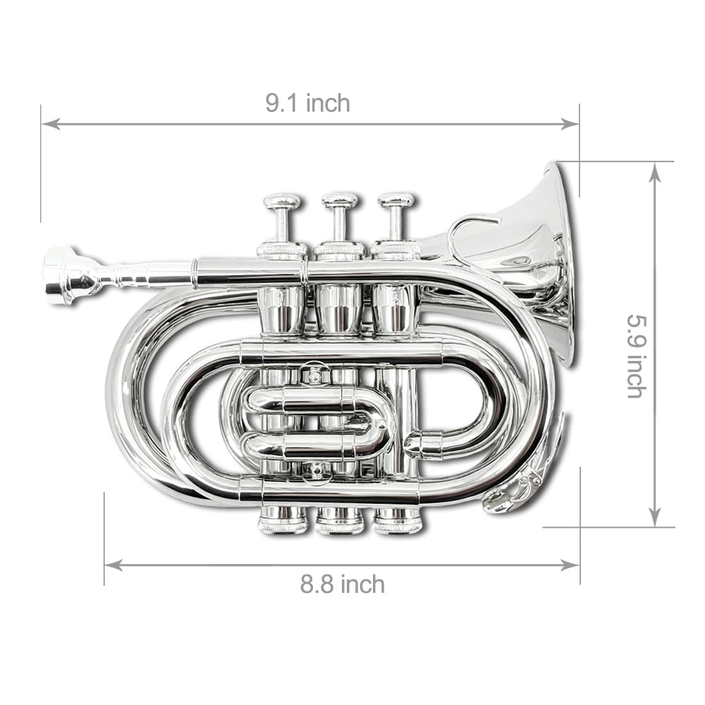 Pocket Trumpet Mini Brass Instrument with 7C Mouthpiece & Case H724723