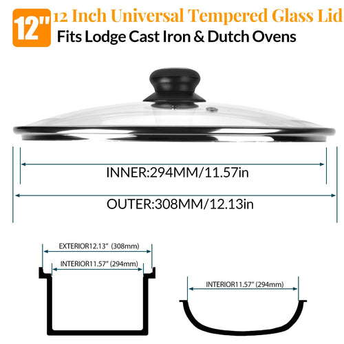 12 Inch Tempered Glass Lid for Frying Pan & Skillet W355