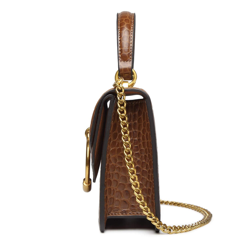 Croc Embossed Top Handle Leather Mini Crossbody Handbag T244