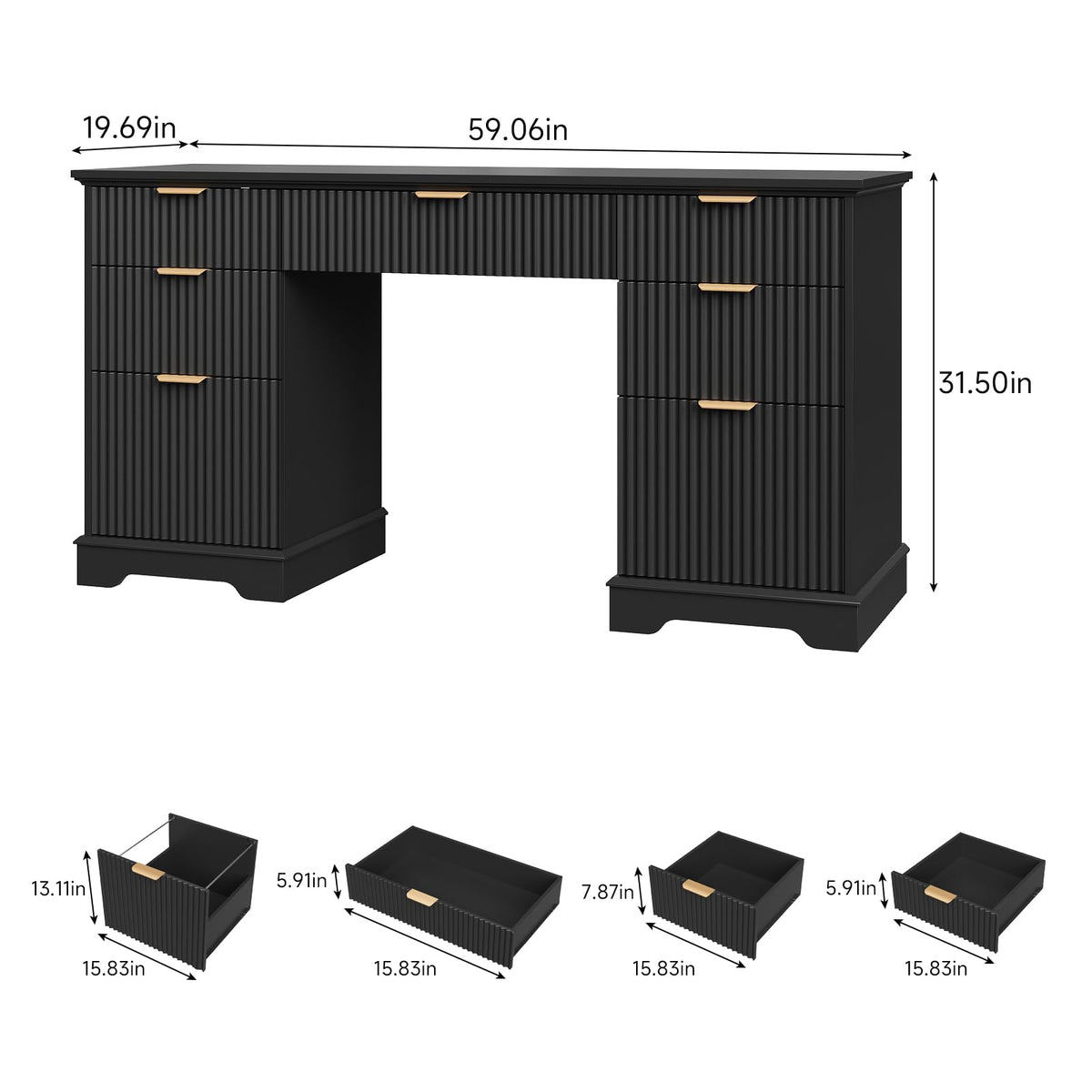 59" Fluted Desk with Storage Drawers U56890