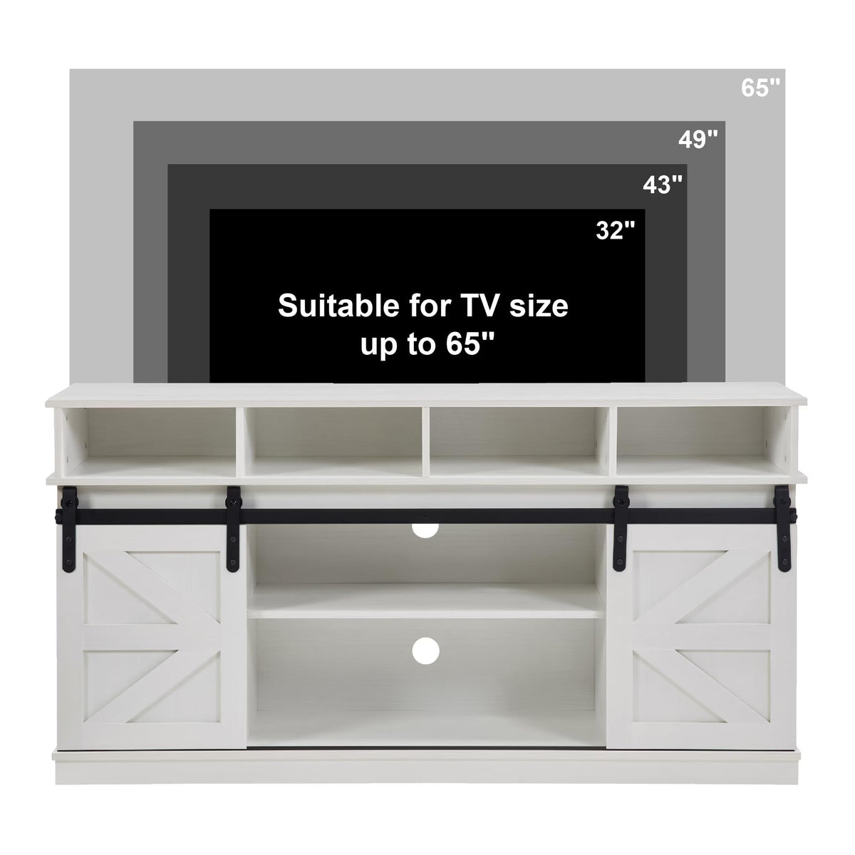 White 58 Inch Farmhouse TV Stand with Sliding Barn Doors O8534