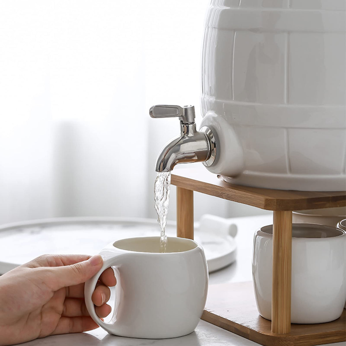 Ceramic Beverage Dispenser with Stainless Steel Spigot Y39211