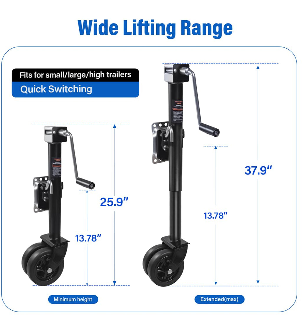 2000 lbs 12" Lift Swivel Trailer Jack with Dual Wheel S42857