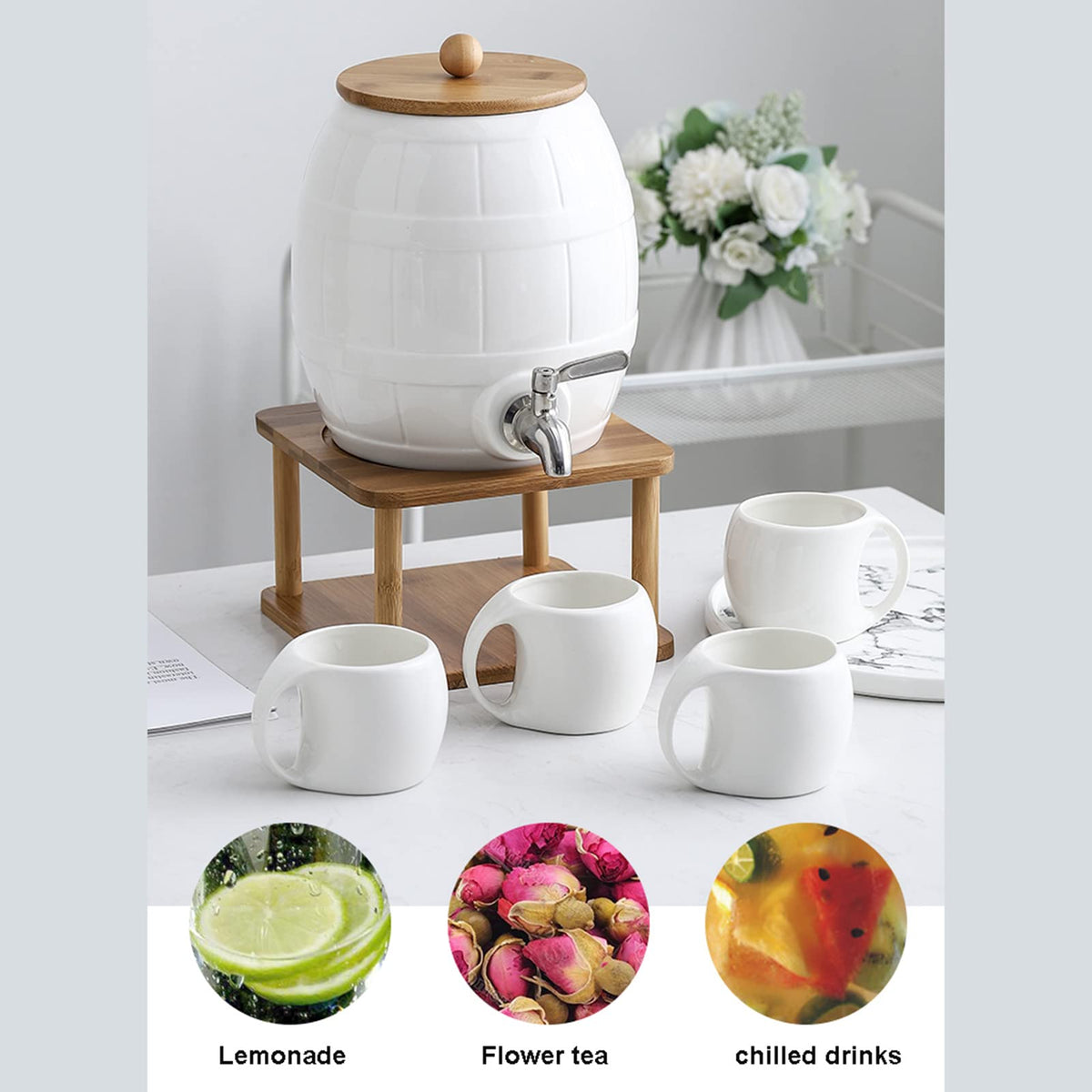 Ceramic Beverage Dispenser with Stainless Steel Spigot Y39211