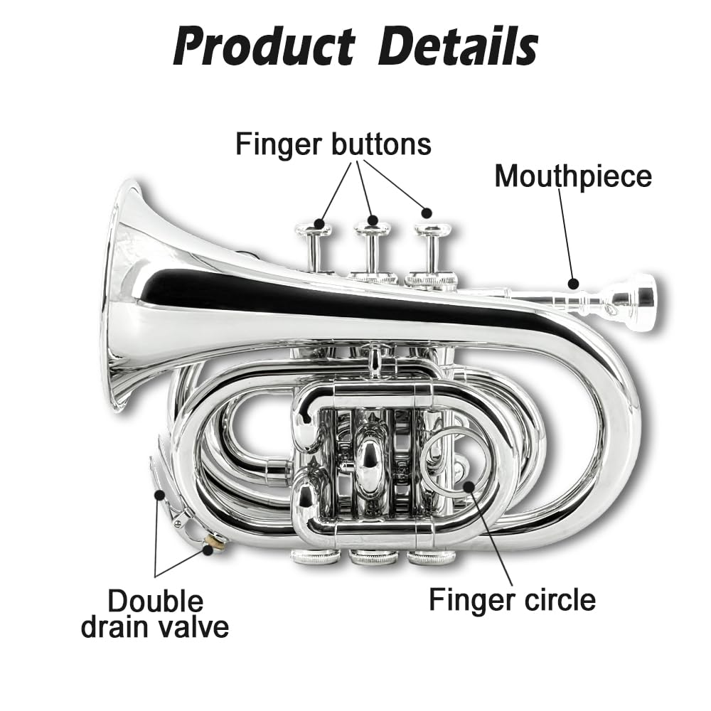 Pocket Trumpet Mini Brass Instrument with 7C Mouthpiece & Case H724723