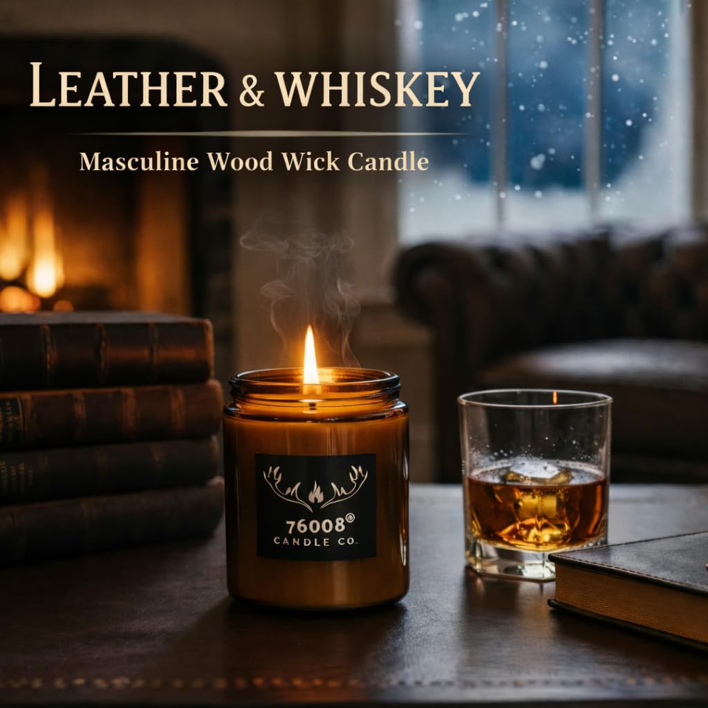 Leather & Whiskey Scented 16 oz Soy Wax Candle E78893