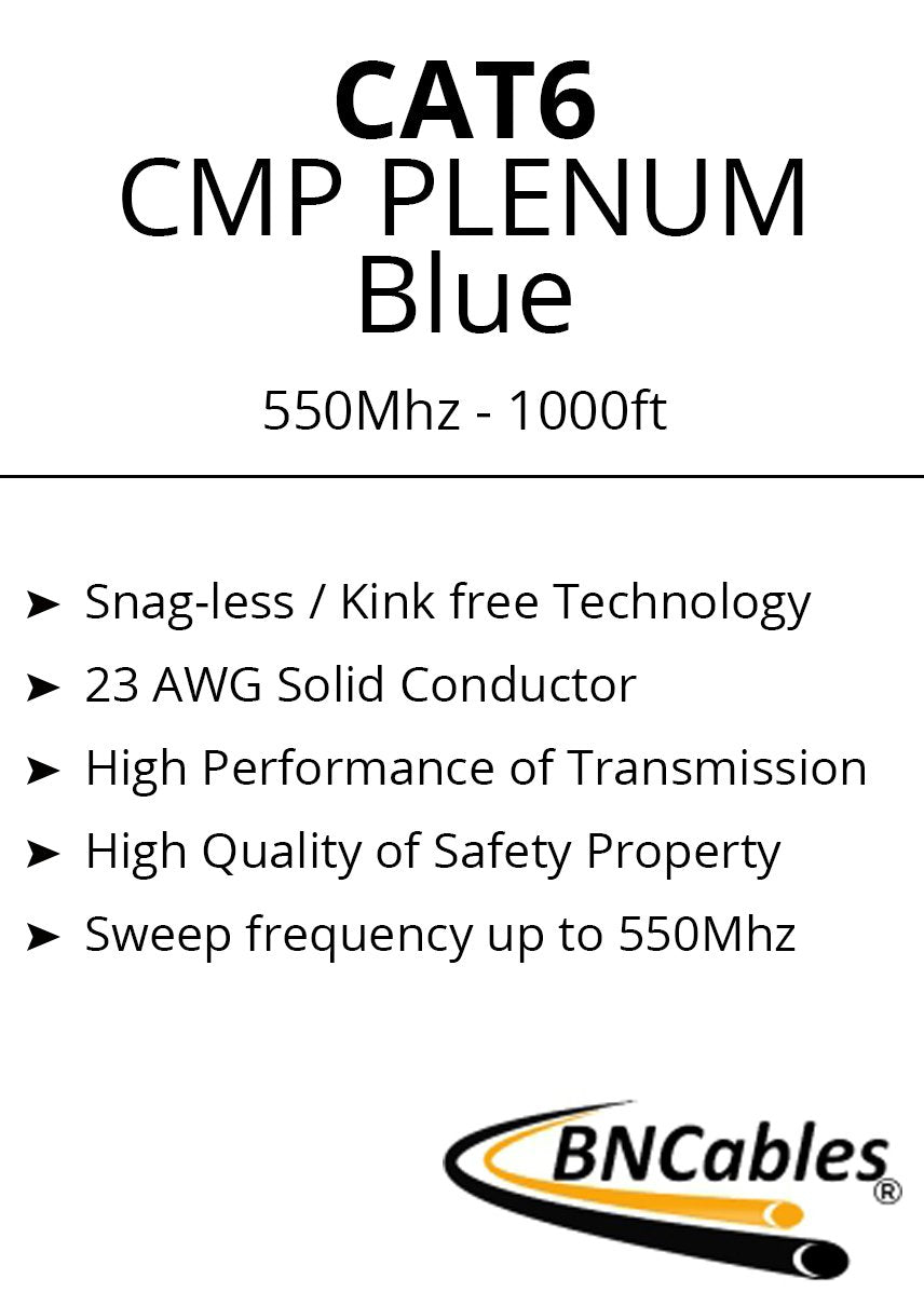 CAT6 Plenum Cable 1000ft Pure Bare Copper 23AWG UTP S73495