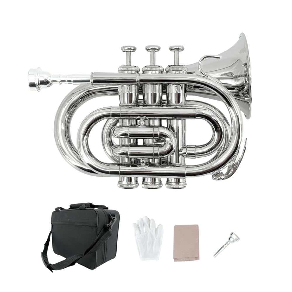 Pocket Trumpet Mini Brass Instrument with 7C Mouthpiece & Case H724723