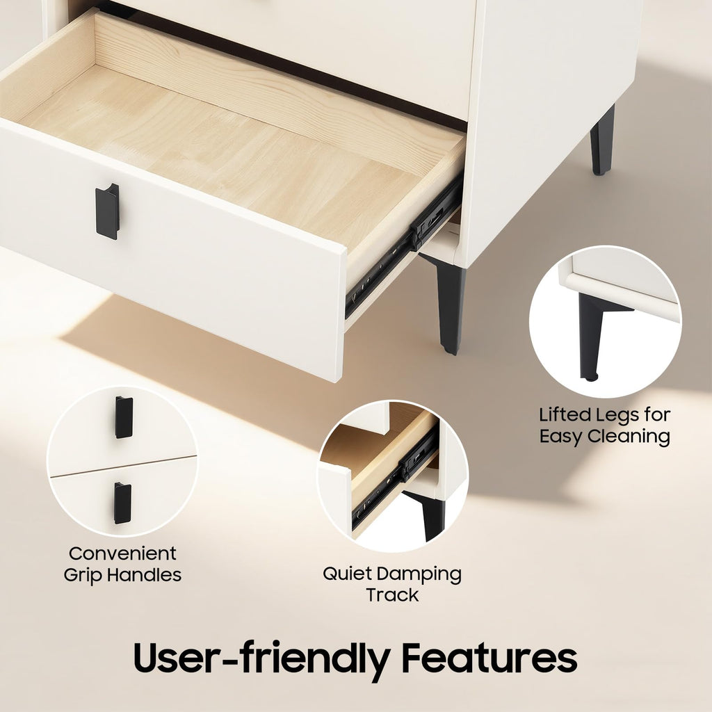 Beige White 3 Drawer Nightstand with Wireless Charging U727449