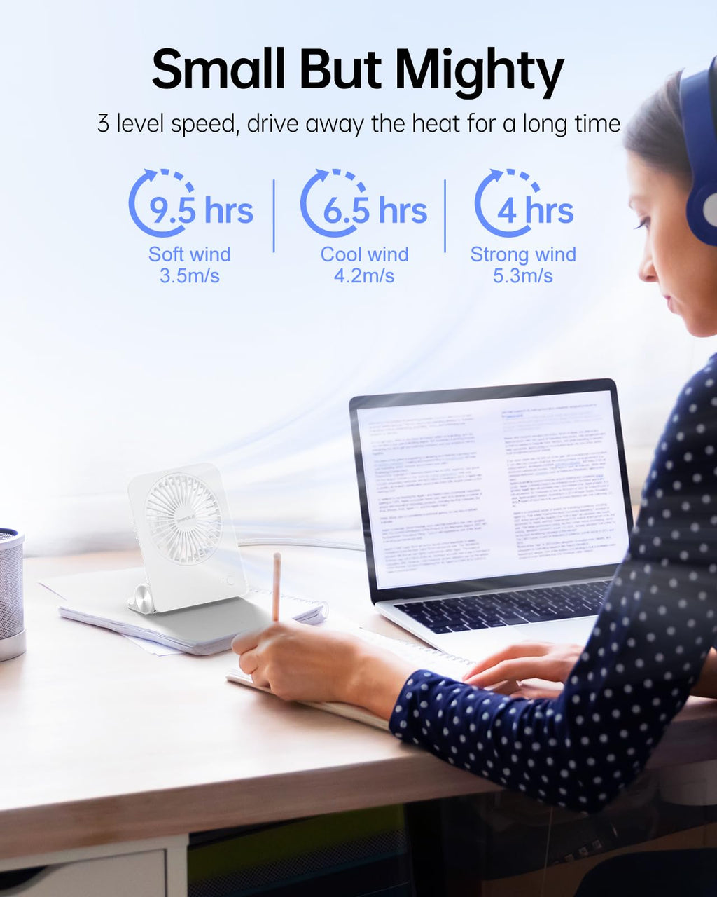 Small Portable Desk Fan 2000 mAh Rechargeable Battery 4.5 Inch M51552