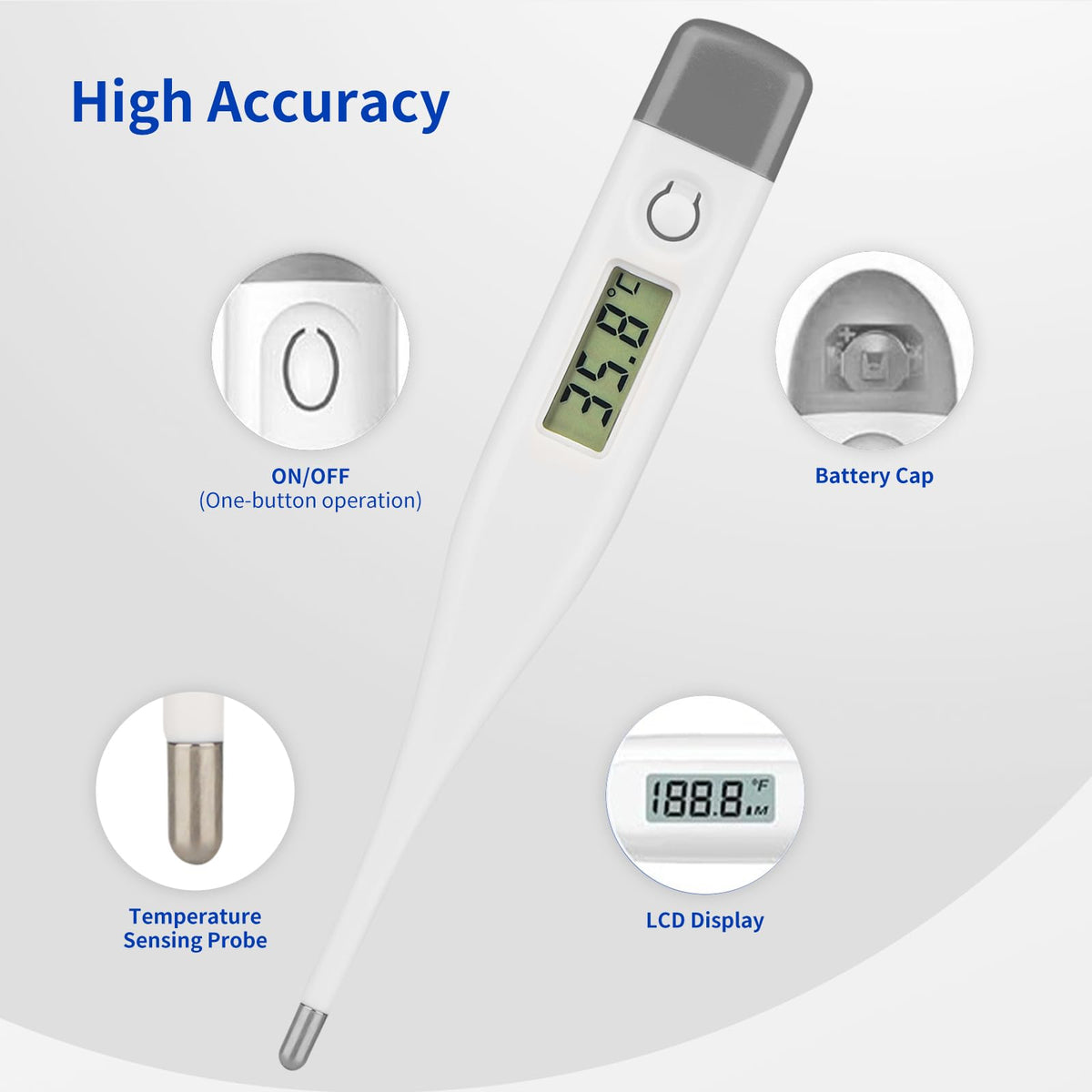 Digital Thermometer LCD Display Grey F807