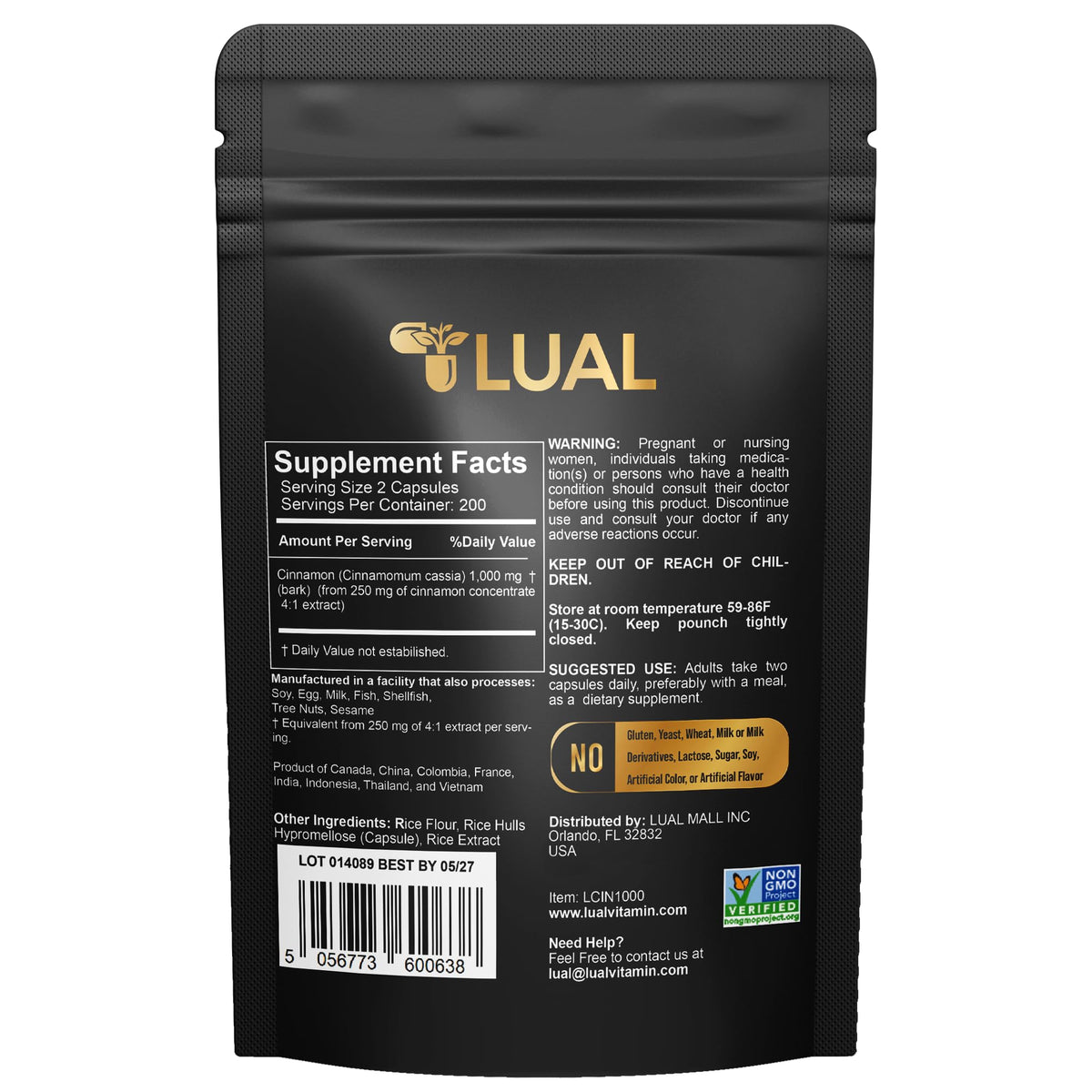 Cinnamon Supplement 1000mg 400 Vegetarian Capsules B327