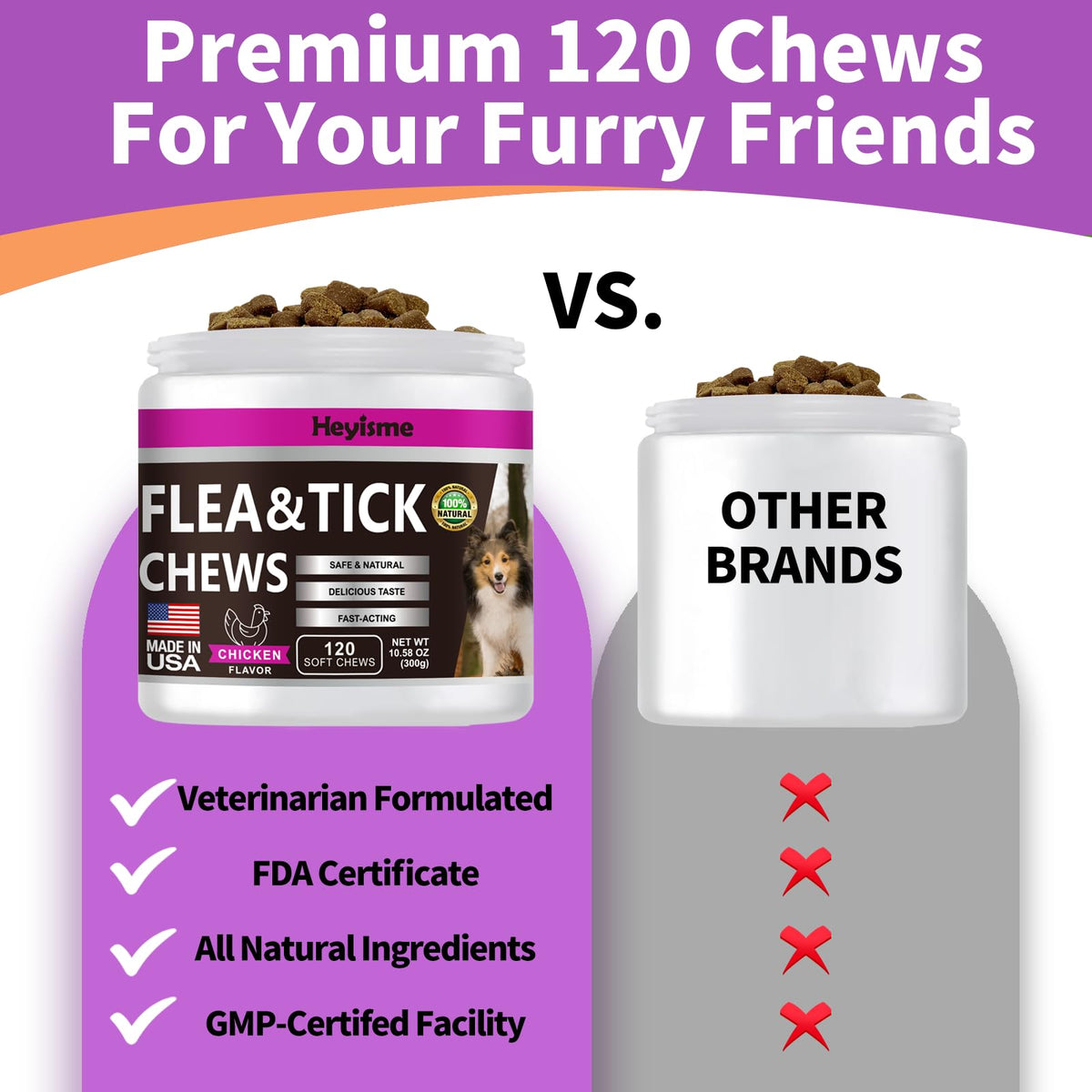 Flea and Tick Chewables for Dogs Chicken 120 Chews Q671