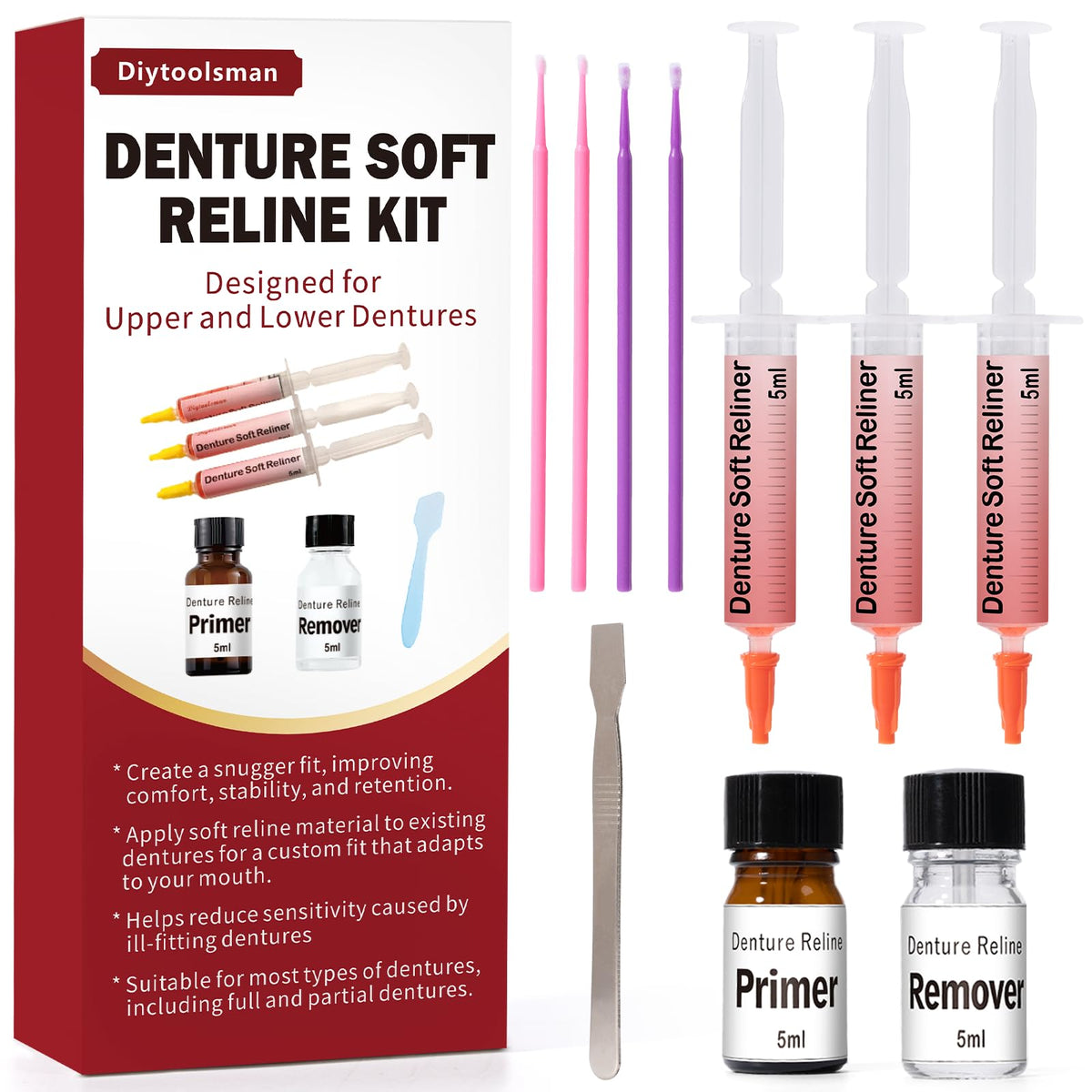 Denture Soft Reline Kit for Upper and Lower Dentures D4227