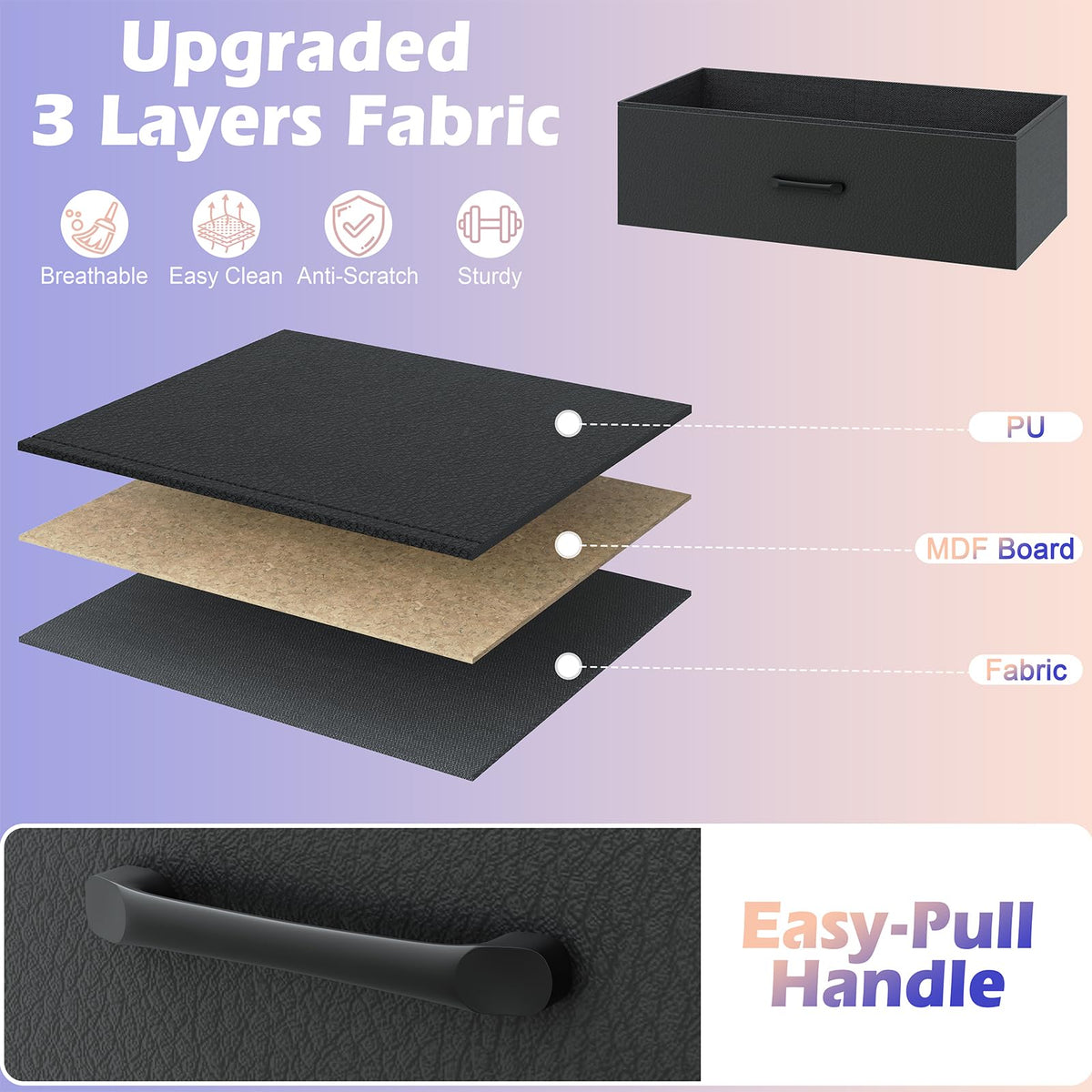 Black 6 Drawer Fabric Dresser S27965