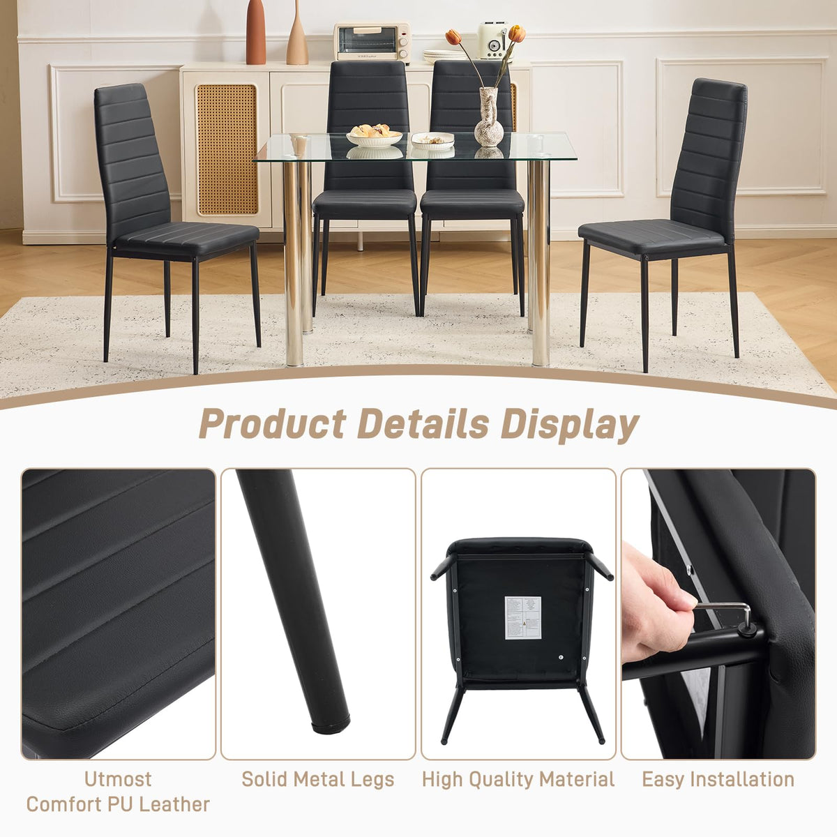 Black PU Leather Dining Chairs Set of 4 W608047
