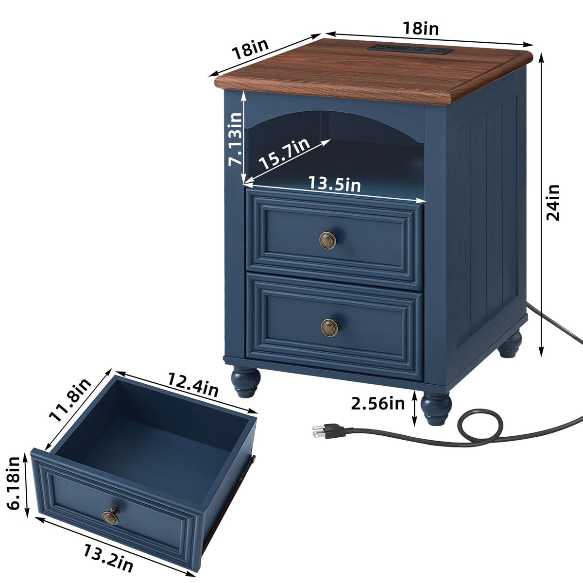18" Nightstand with Charger Station O835709