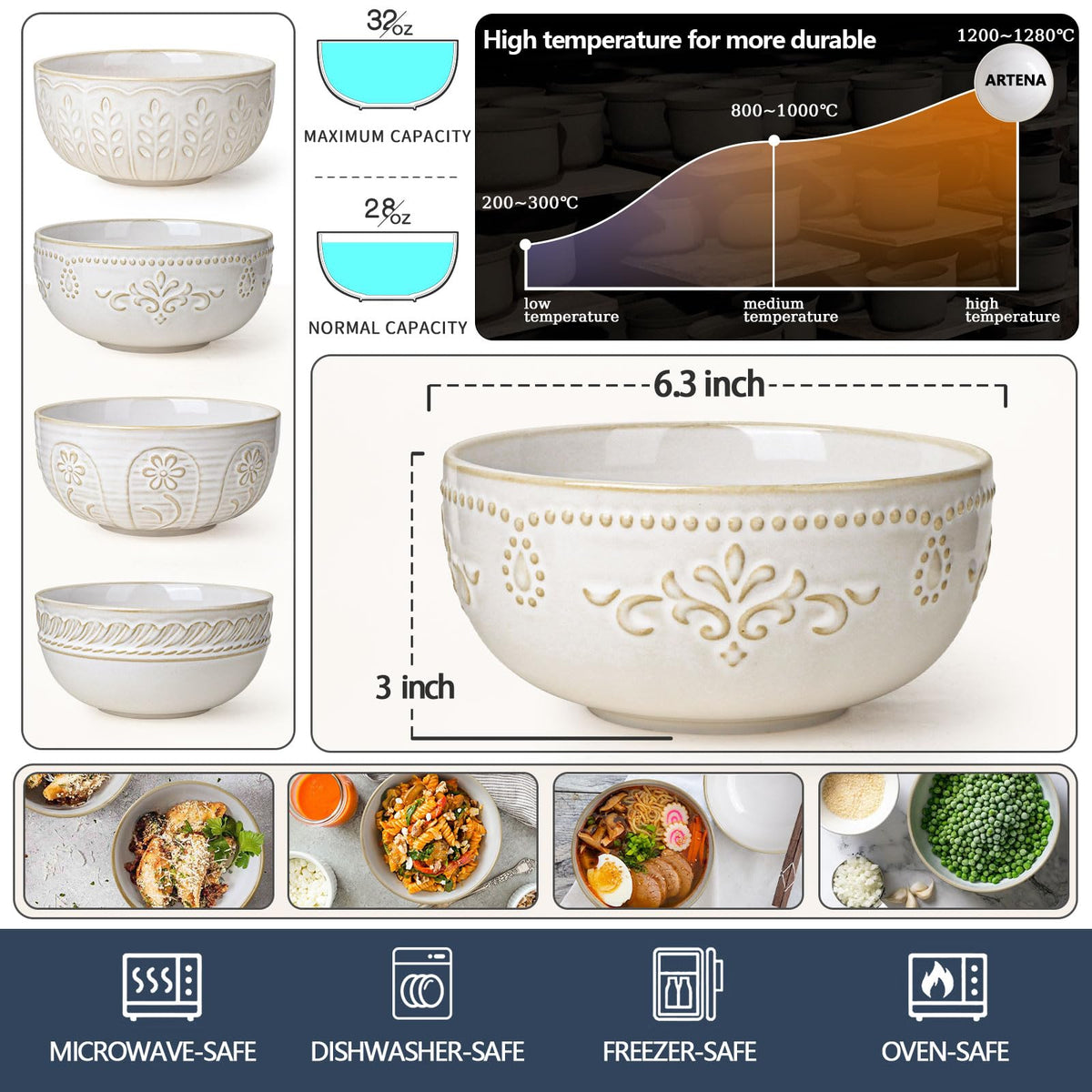 32 OZ Ceramic Soup Bowls Set of 4 I631