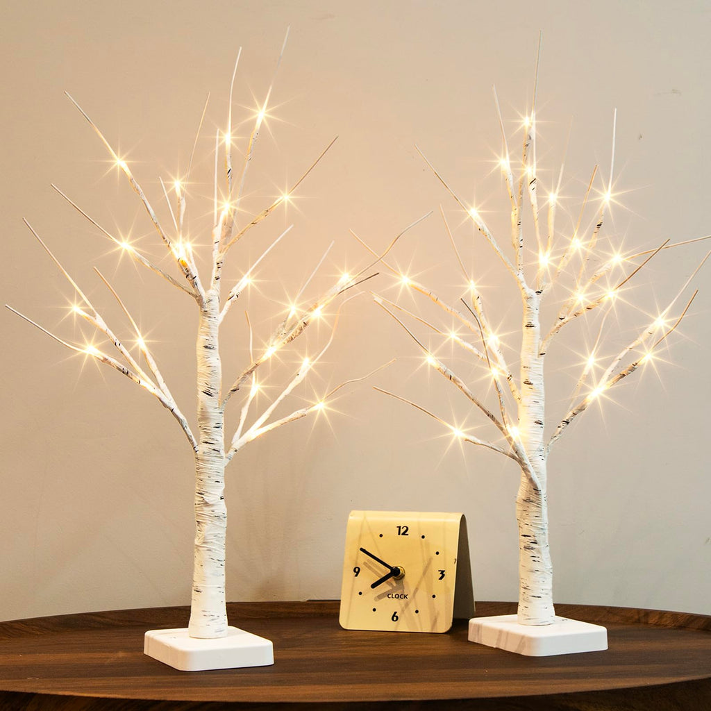 Lighted Birch Tree 2 Pack with 24 LED Battery Powered Timer B64949