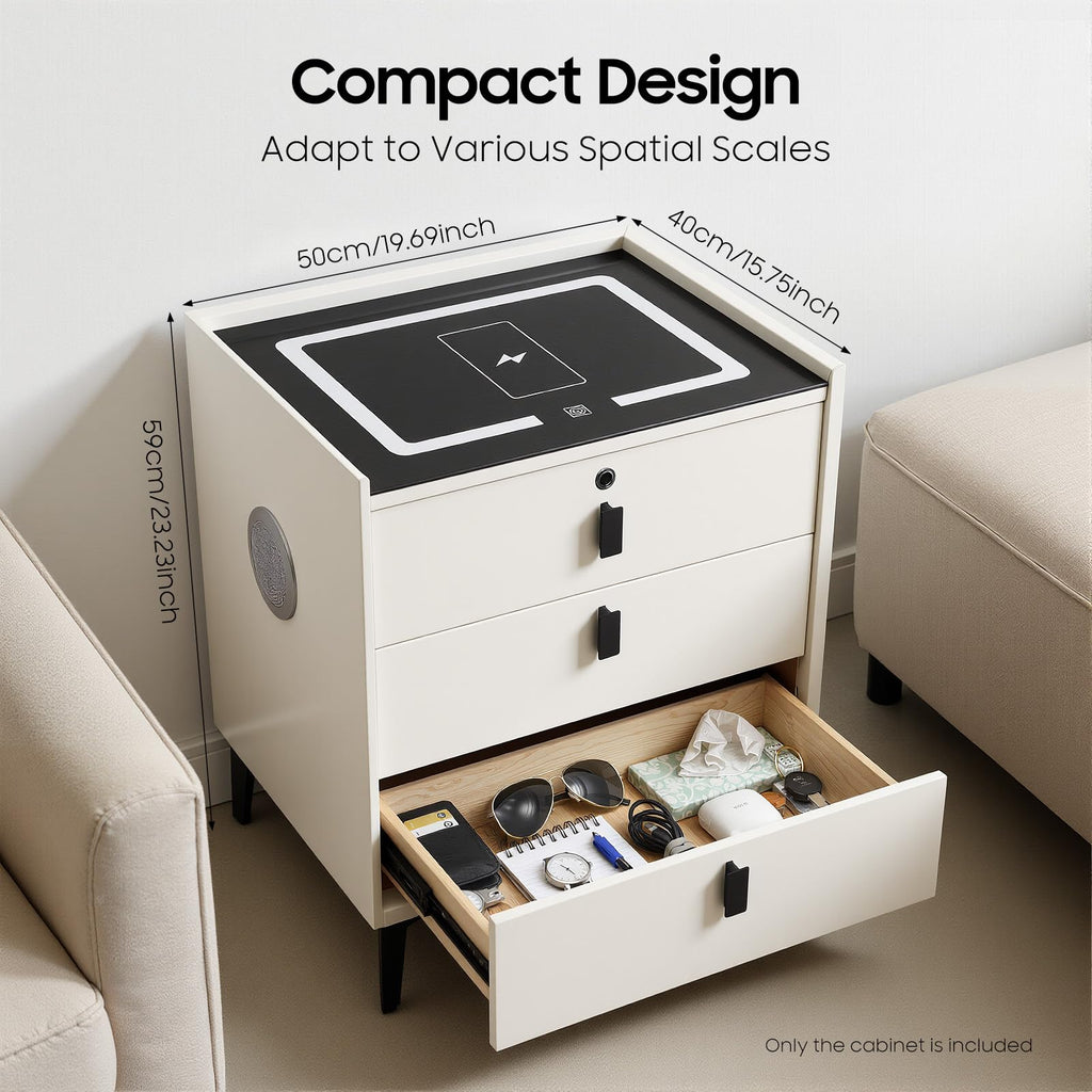 Beige White 3 Drawer Nightstand with Wireless Charging U727449