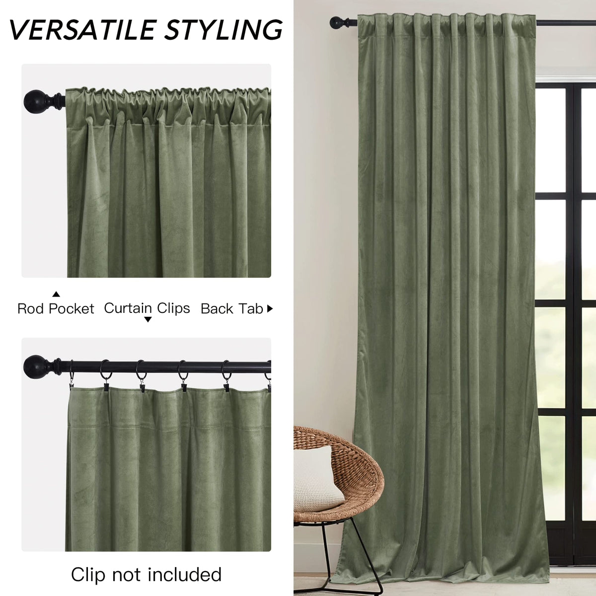 Sage Green Velvet Curtains 96 inches K981116