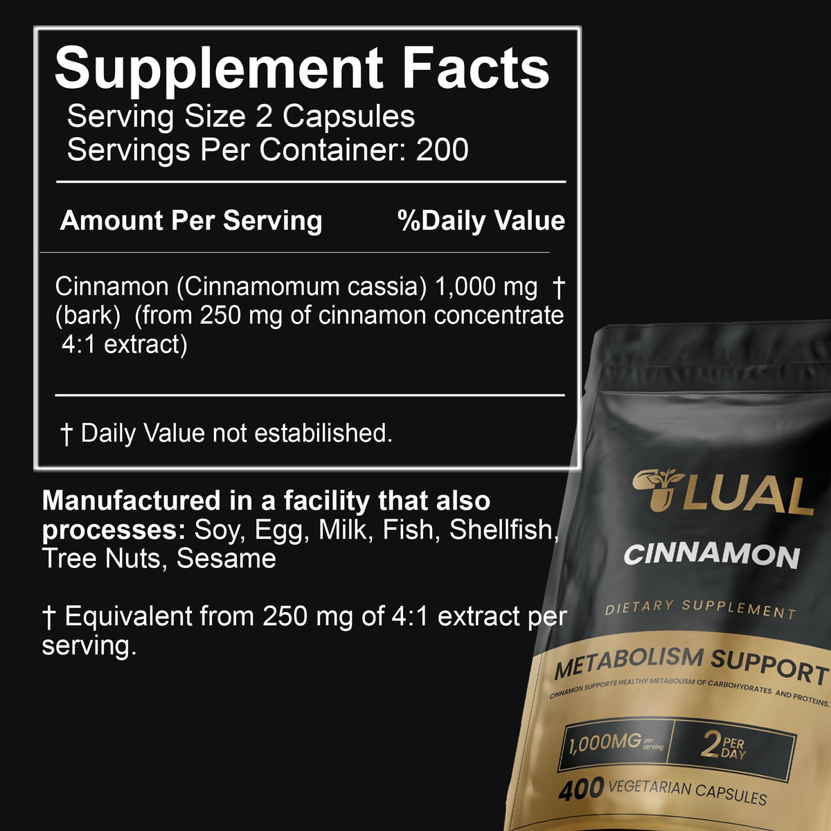 Cinnamon Supplement 1000mg 400 Vegetarian Capsules B327