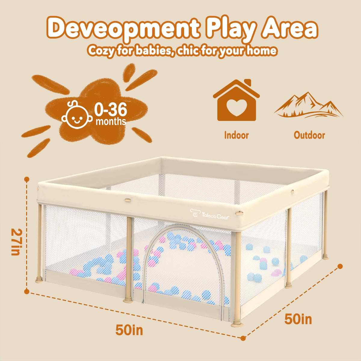 Foldable Baby Playpen 50x50 Inch B846378