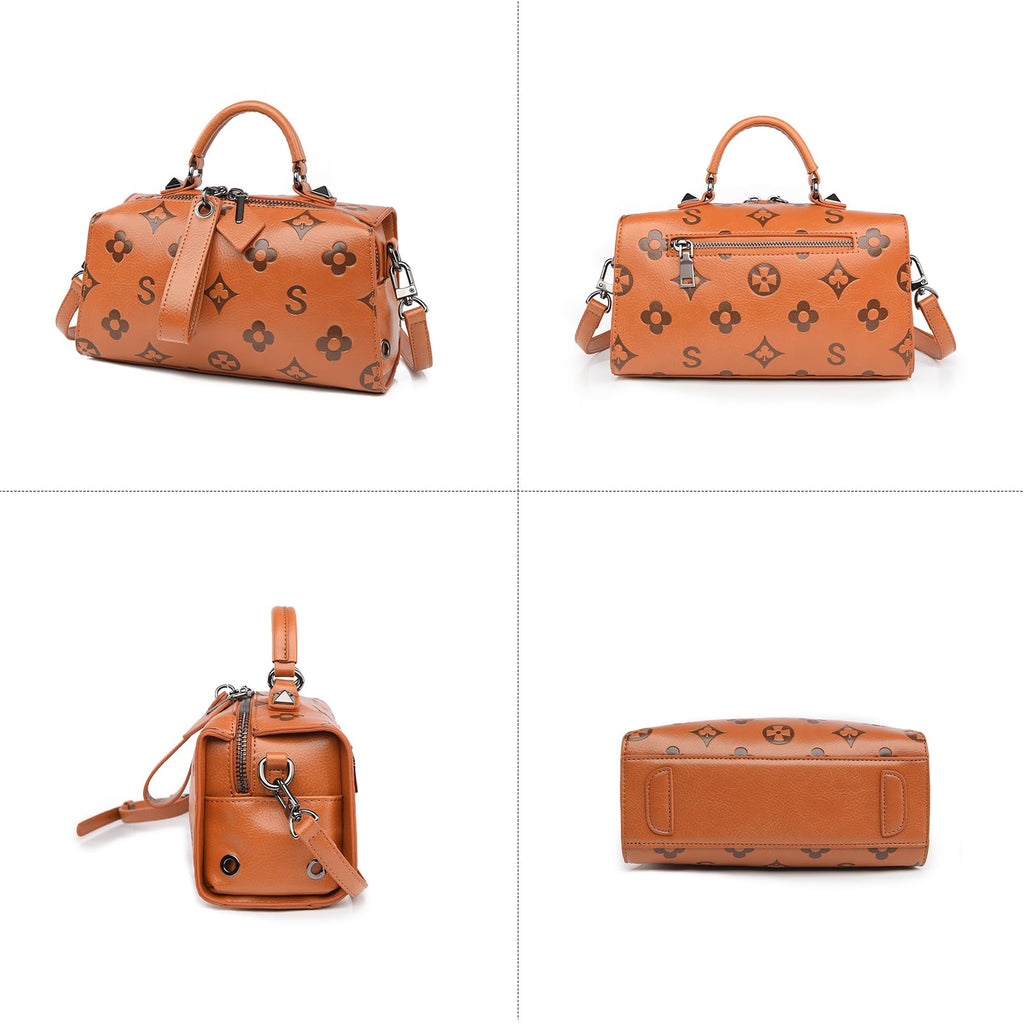 Women Floral Embossed PU Leather Tote Handbag T2275