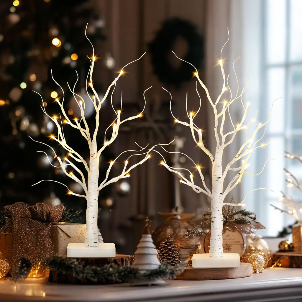 Lighted Birch Tree 2 Pack with 24 LED Battery Powered Timer B64949