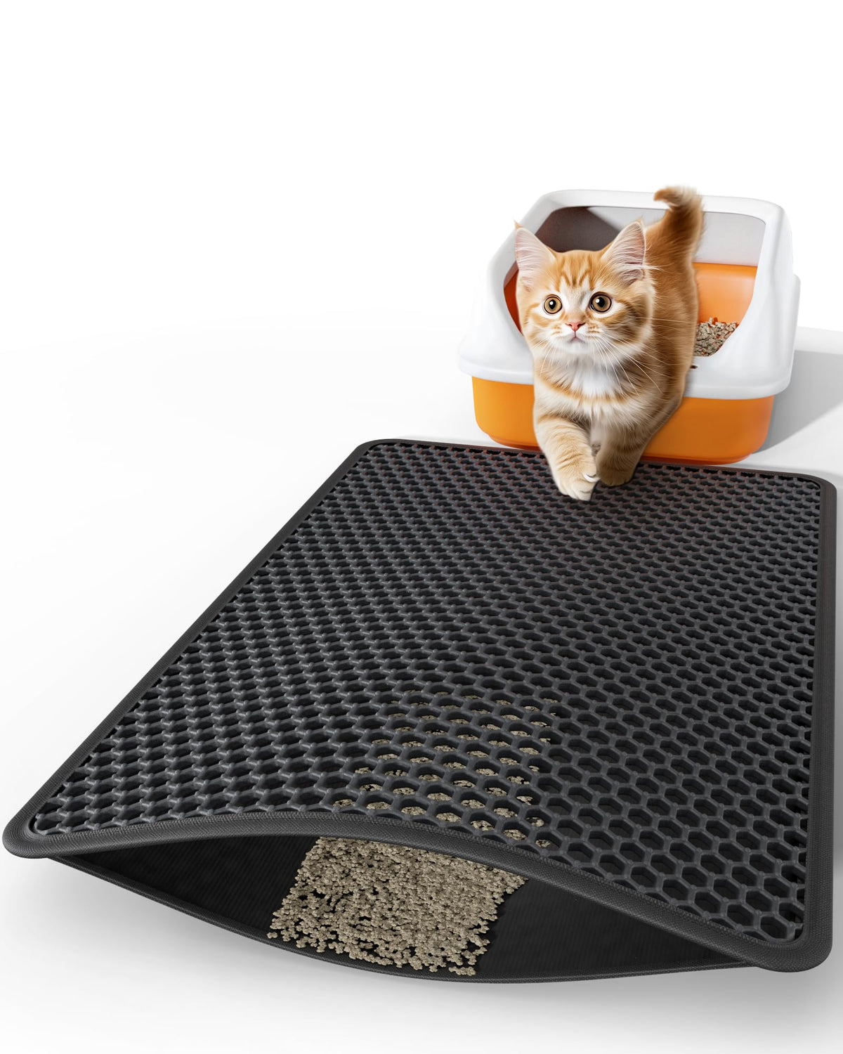 Double-Layer Urine-Proof Black Cat Litter Mat X492838