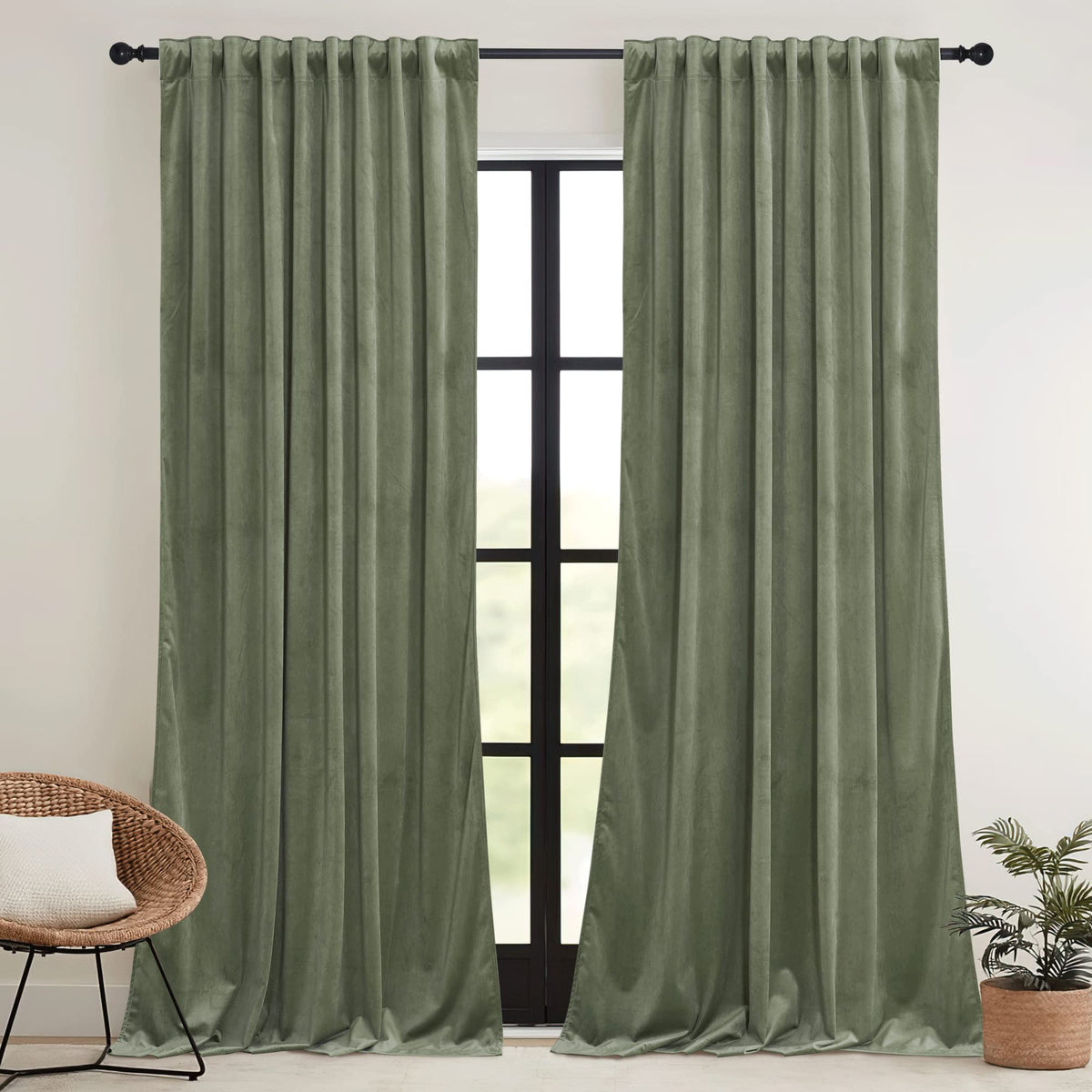 Sage Green Velvet Curtains 96 inches K981116