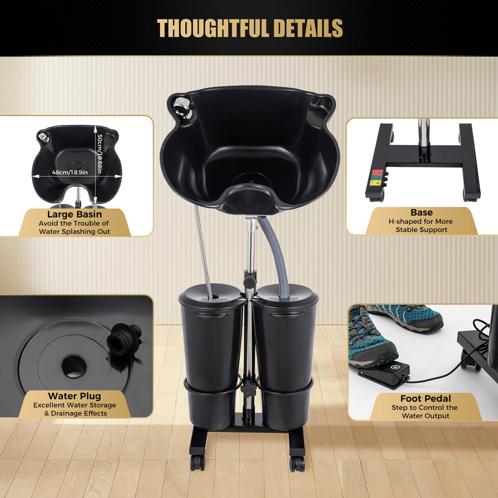 Portable Shampoo Basin with 2 Water Buckets & Electric Pump L414084