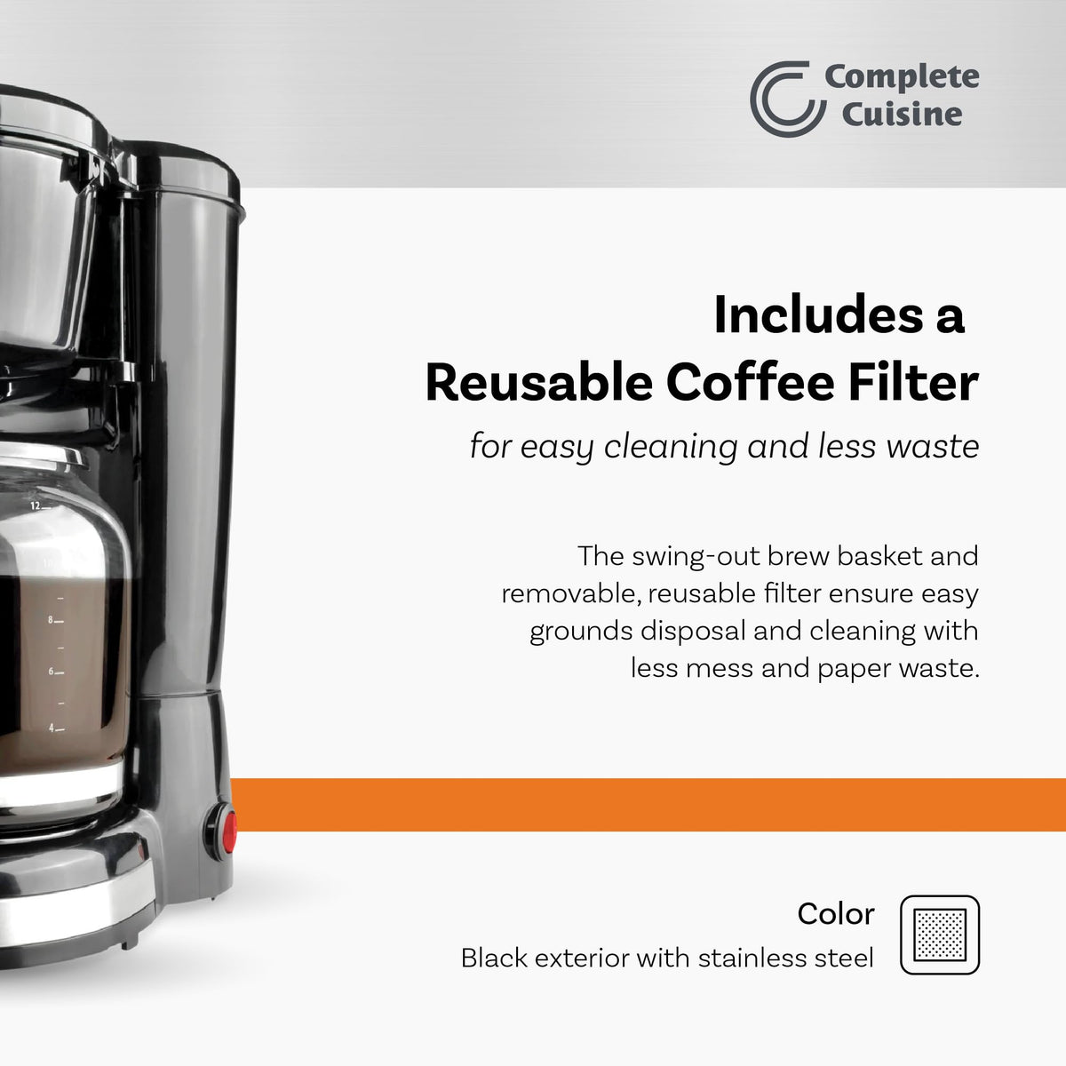 12-Cup Stainless-Steel Coffee Maker with Glass Carafe V283557