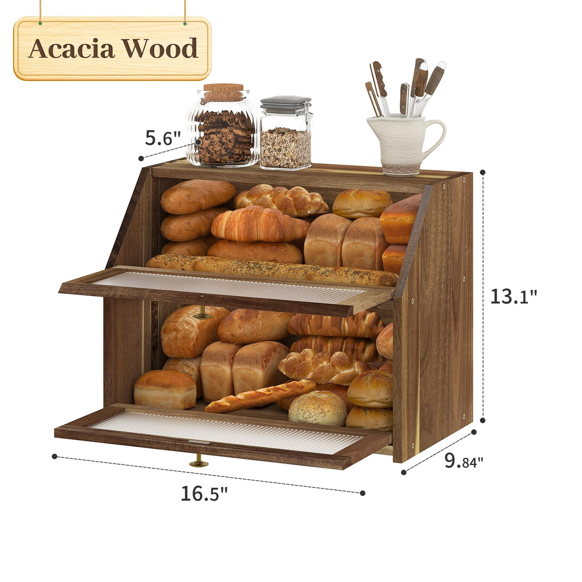 Acacia Wood 2 Layer Bread Box Q465