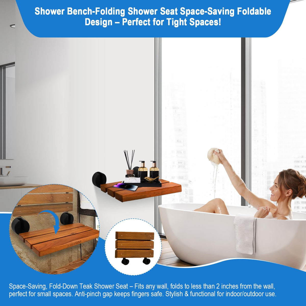 20" Teak Wall Mounted Fold Down Shower Seat 400 lbs Capacity D66887