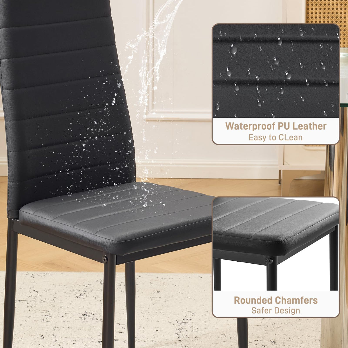 Black PU Leather Dining Chairs Set of 4 W608047