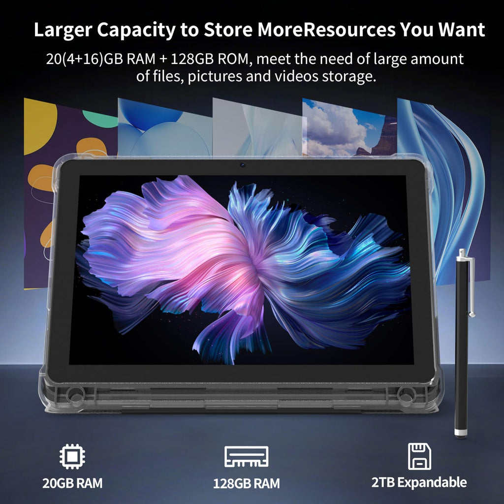 10 inch Tablet 20GB RAM 128GB ROM Octa-Core with Case and Stylus Black Y206
