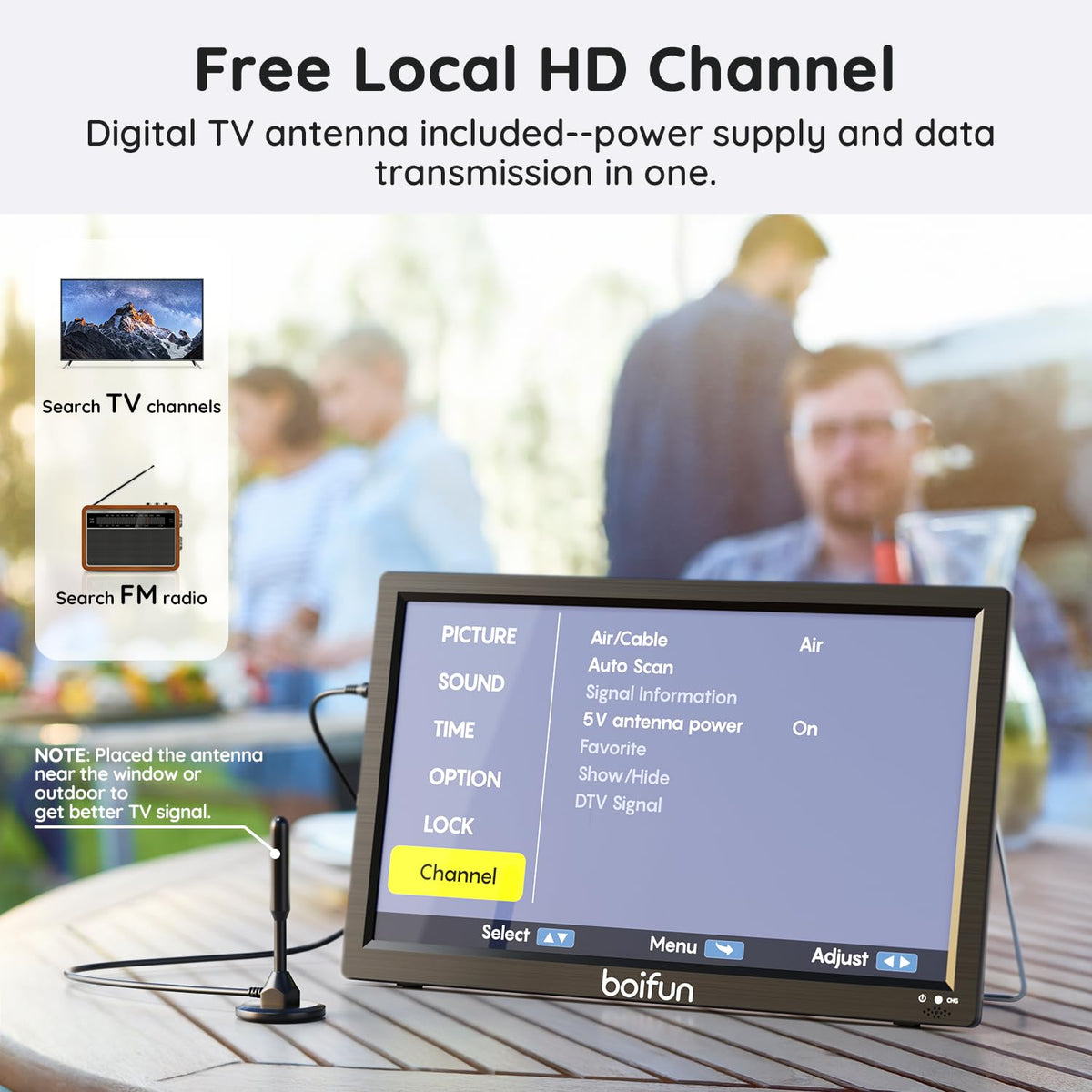 15.6" Portable TV DVD Combo with Antenna, FM Radio, 5000mAh Battery, Black V7788