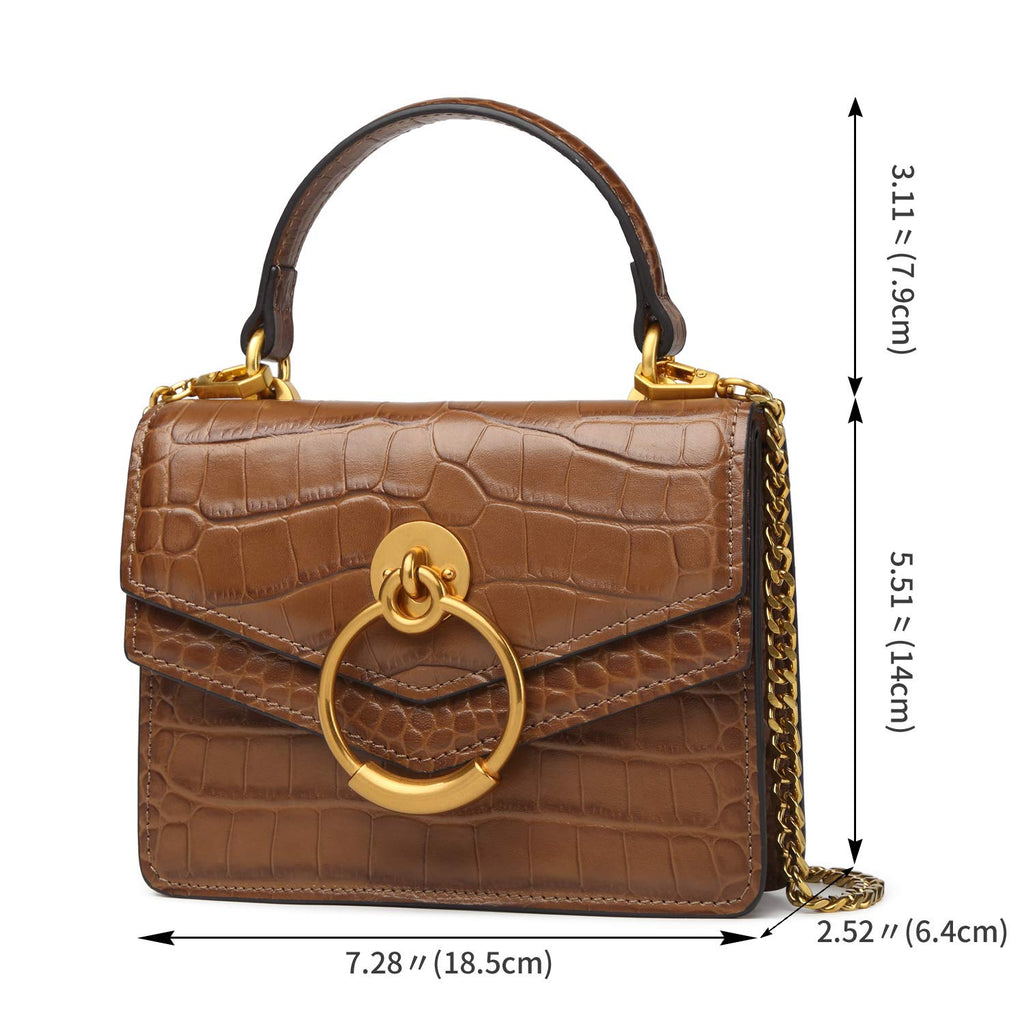 Croc Embossed Top Handle Leather Mini Crossbody Handbag T244