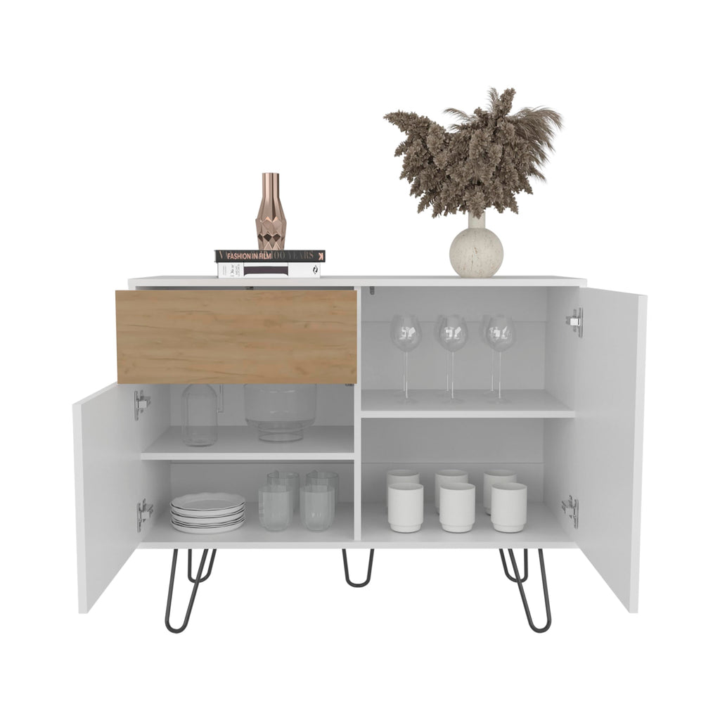 39" White Natural Oak Console Table with Storage I979424