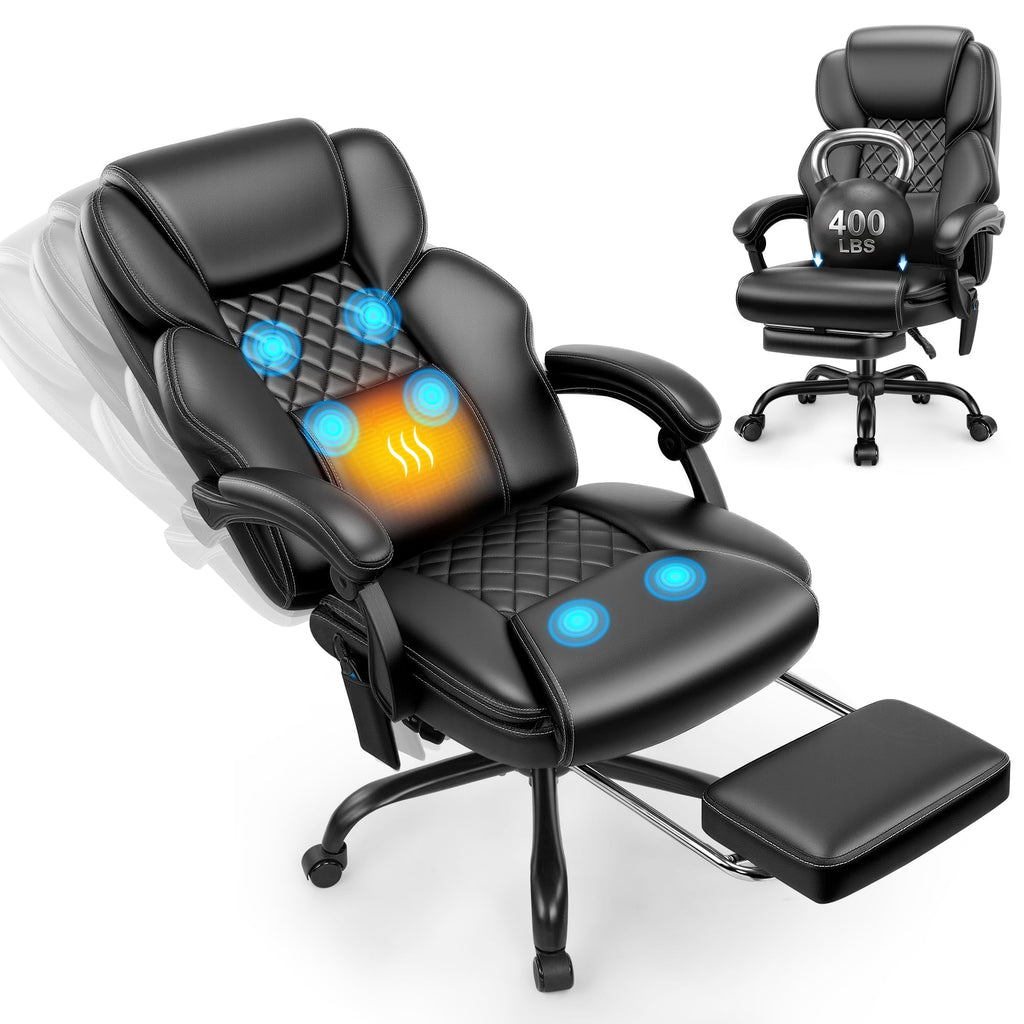 Massage Office Chair with Footrest, Heat and 160° Recline Y434
